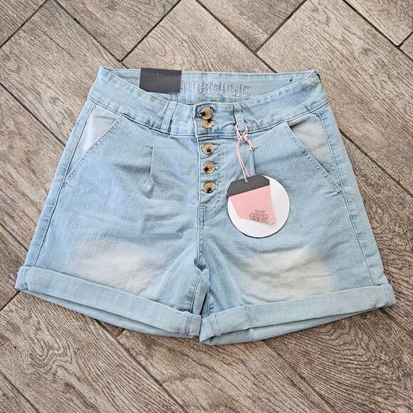 Hydraulic Murray Curvy Hi Rise Light Denim Wash Shorts Size 8 - Picture 1 of 11